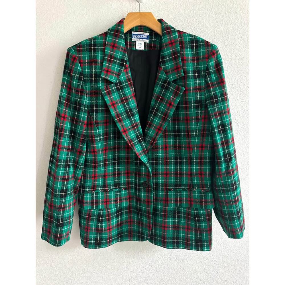 Pendelton Women’s Plaid‎ Wool 90s Vintage 2-Button Blazer Sz 14
